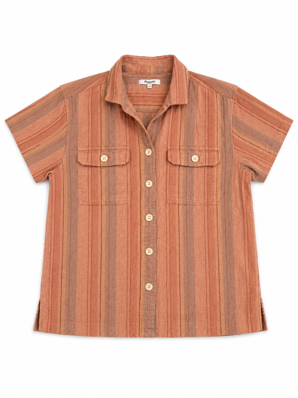 MADEWELL STRIPED RELAXED BUTTON DOWN SHIRT WOMENS XS PINK LINEN BLEND POCKETS